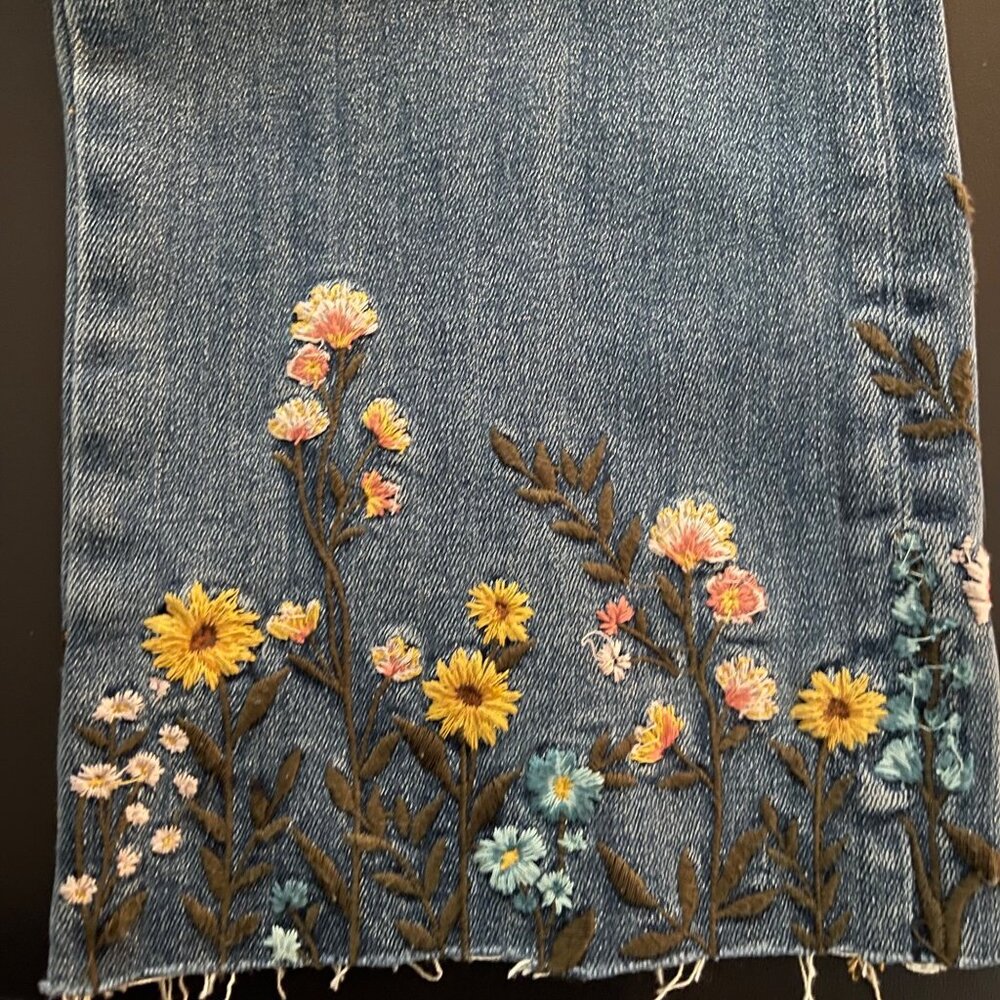 Driftwood Womens Floral Embroidered Straight Leg Jeans Size 32 Boho Denim Y2K - Picture 9 of 13